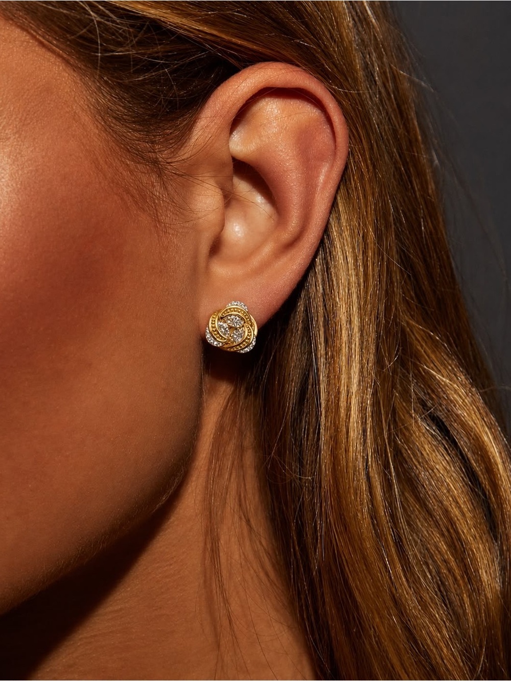 Gold Filled Twisted Knot Zircon Stud Earrings - Women Jewelry